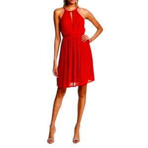 H&M Dress Orange Red Pleated Backless Halter Chiffon Mini Sexy Party Strappy 8